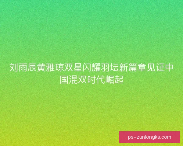 刘雨辰黄雅琼双星闪耀羽坛新篇章见证中国混双时代崛起